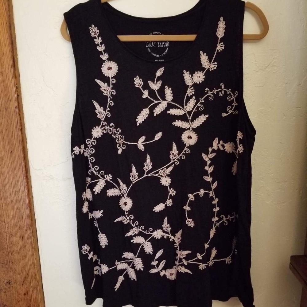 Lucky Brand Tee Top Embroidered Cotton Size 2X